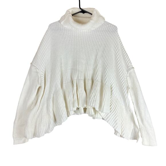 Free People Womens Sweater White Layer Cake Cowl Neck Peplum Cotton Blend Small - Picture 1 of 12